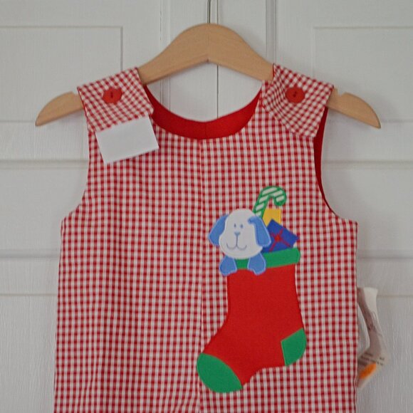 NWT Boys' Red & White Gingham Reversible Christmas Longall Outfit Size 24 - Picture 4 of 13